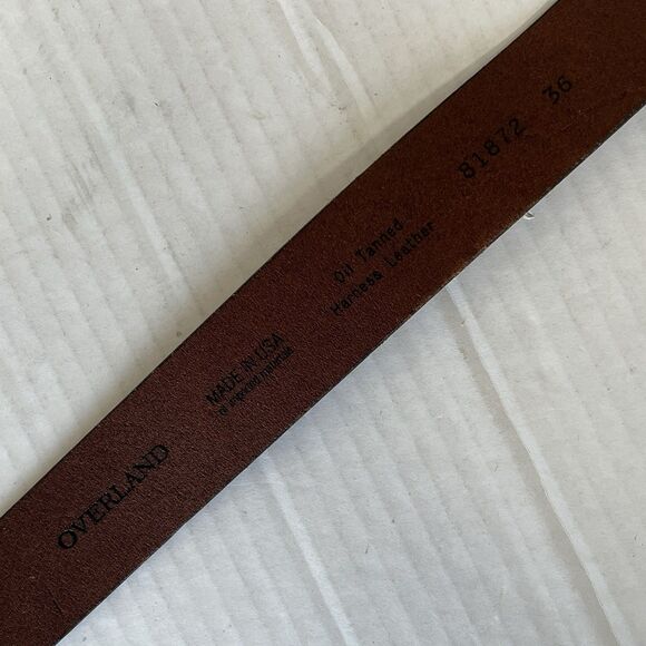 Overland Mens Sz 36 Oil Tanned Harness Leather Belt Brown Made In USA Distressed - Picture 10 of 10